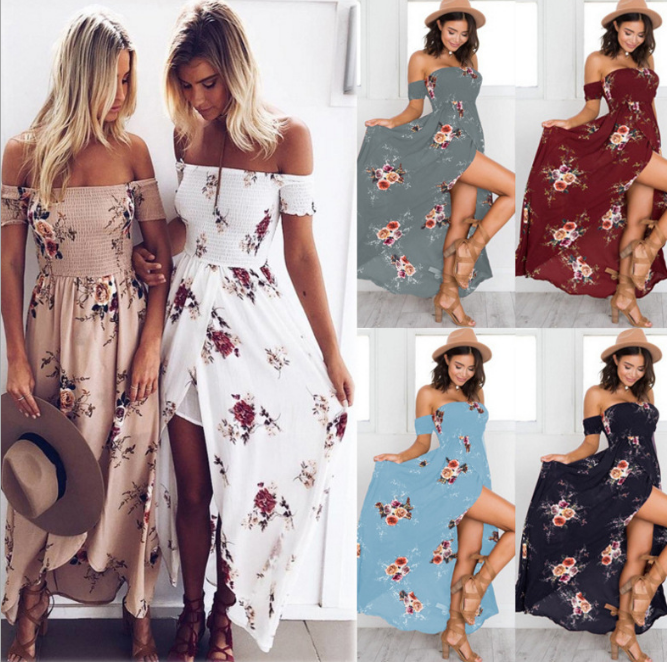 Boho Stil Lang Kjole Plus Size S-5XL Dame Off-Shoulder Strand Sommer