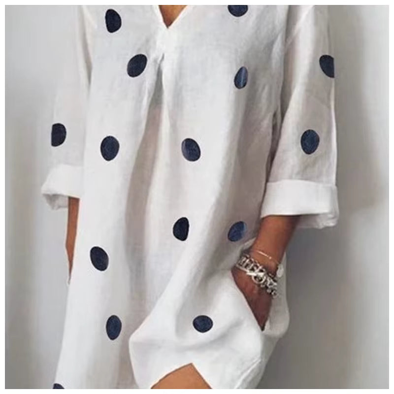 Mode Stylist Kjole Dame Sommer V-hals Kjoler Casual Polka Prik