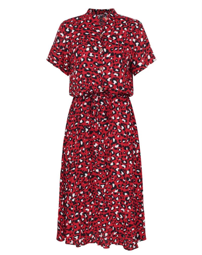 Ladies Bohemian Leopard Print Shirt Dress Women Casual Midi Holiday Summer Dress Female A-Line Loose Women Beach Dress Vestidos