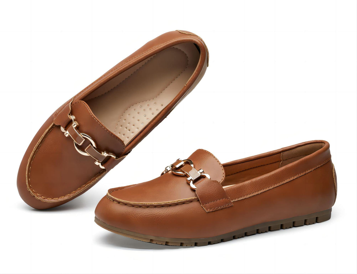 VERDASCO Dame Brede Loafers – Kamel Læder Slip-on