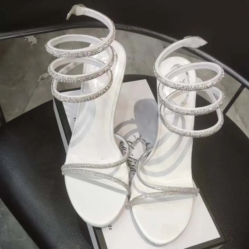 Eilyken Crystal Rhinestone Open Toe Woman Sandals Design Sexy Thin High Heels Party Prom Shoes Fashion Ankle Strap Pumps