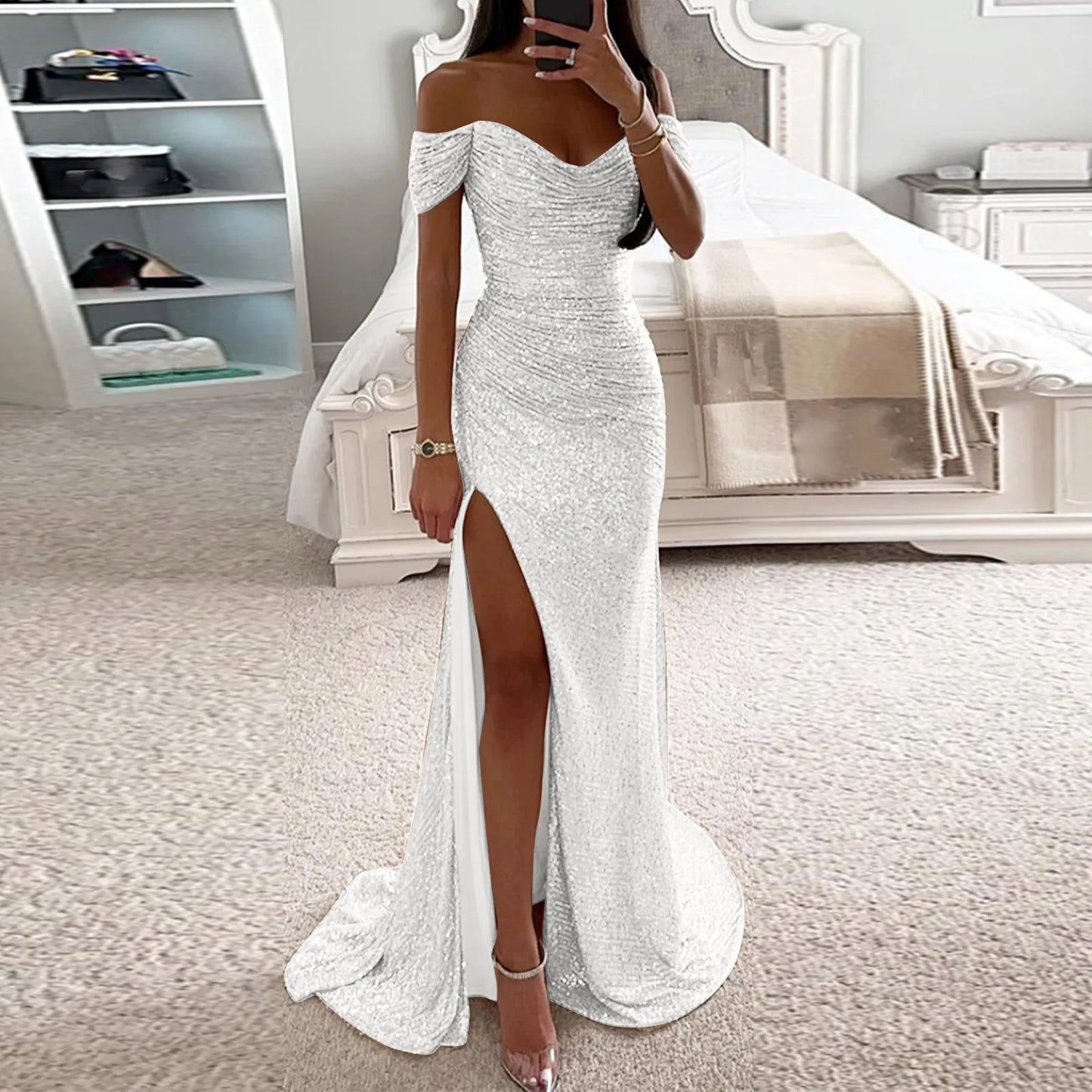 Party Dresses for Women Female Prom Party Dress with Sparkly Glitter Sequin Floor-Length Dress for Women Slim Fit Wrap Hip Dress