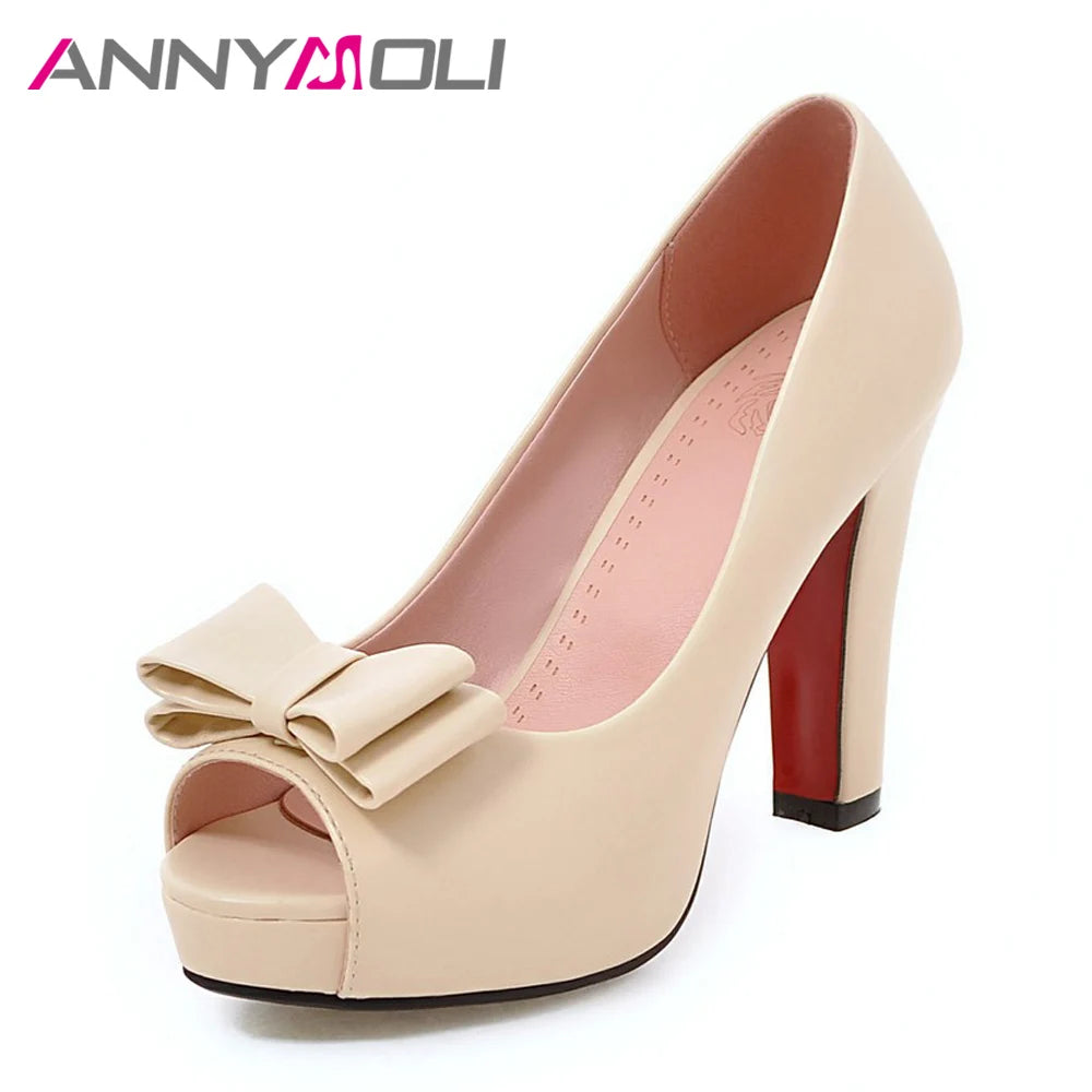 Women Pumps High Heels Platform Open Toe Bow Women Party Shoes Peep Toe High Heels Luxury Women Shoes Size 43 33 Spring