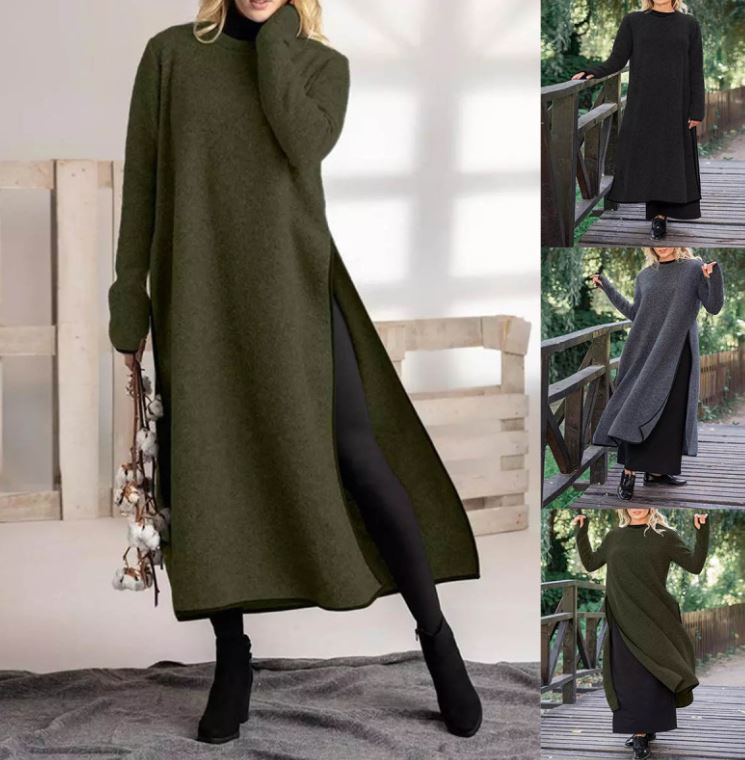 Oversized Strik Blondekjole med Hætte – Grå, Armygrøn og Sort
