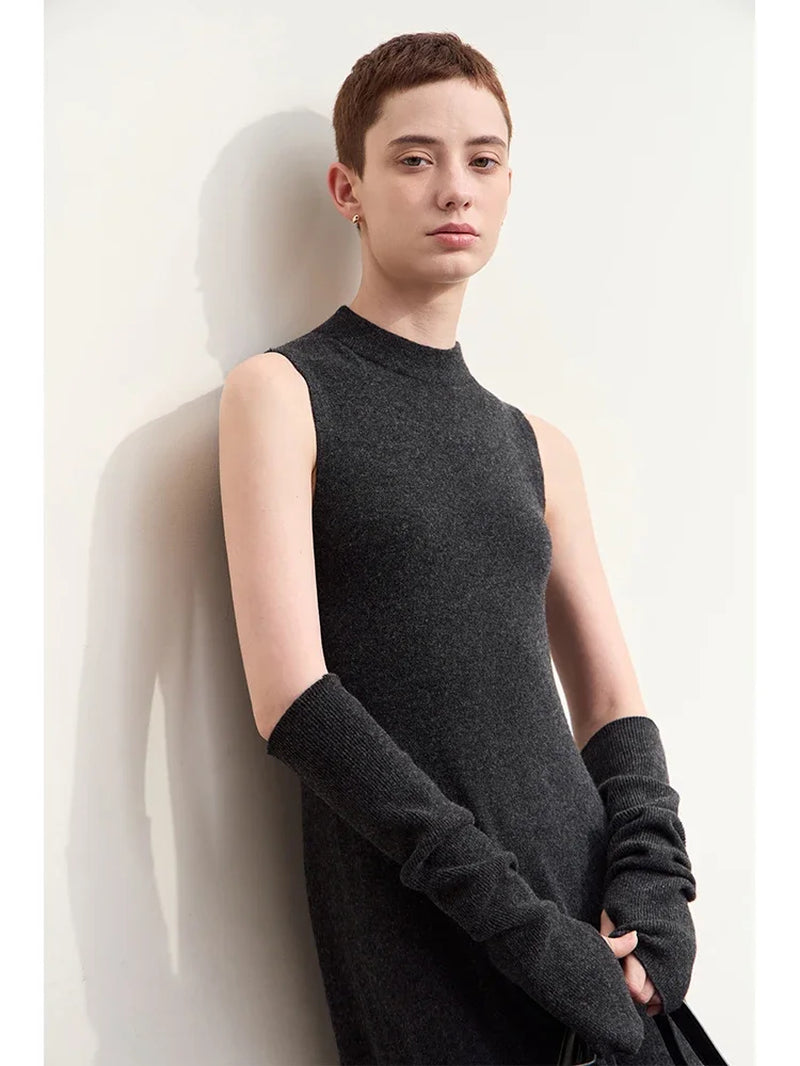 Minimalism 2024 New Autumn Women Dress Worsted Basic Sleeveless Elegant Solid Long A-Line Retro Lady Knit Dresses 12453054