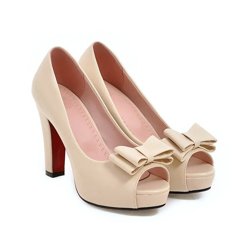 Women Pumps High Heels Platform Open Toe Bow Women Party Shoes Peep Toe High Heels Luxury Women Shoes Size 43 33 Spring