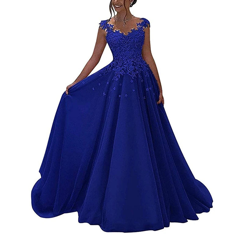 Evening Party Lace Dresses for Women Long Sweetheart Elegant Floor Length Applique Sleeveless A-Line Dancing Dresses