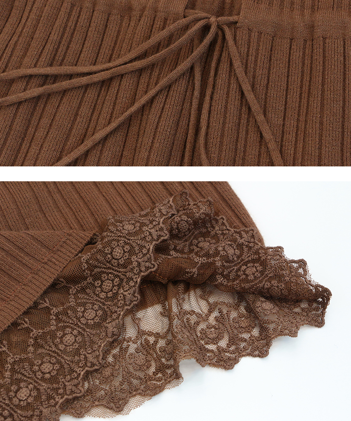 Strikket Sweater Kjole med Flæser og Sløjfe – Sort, Karamel, Mørk Kaffe og Khaki
