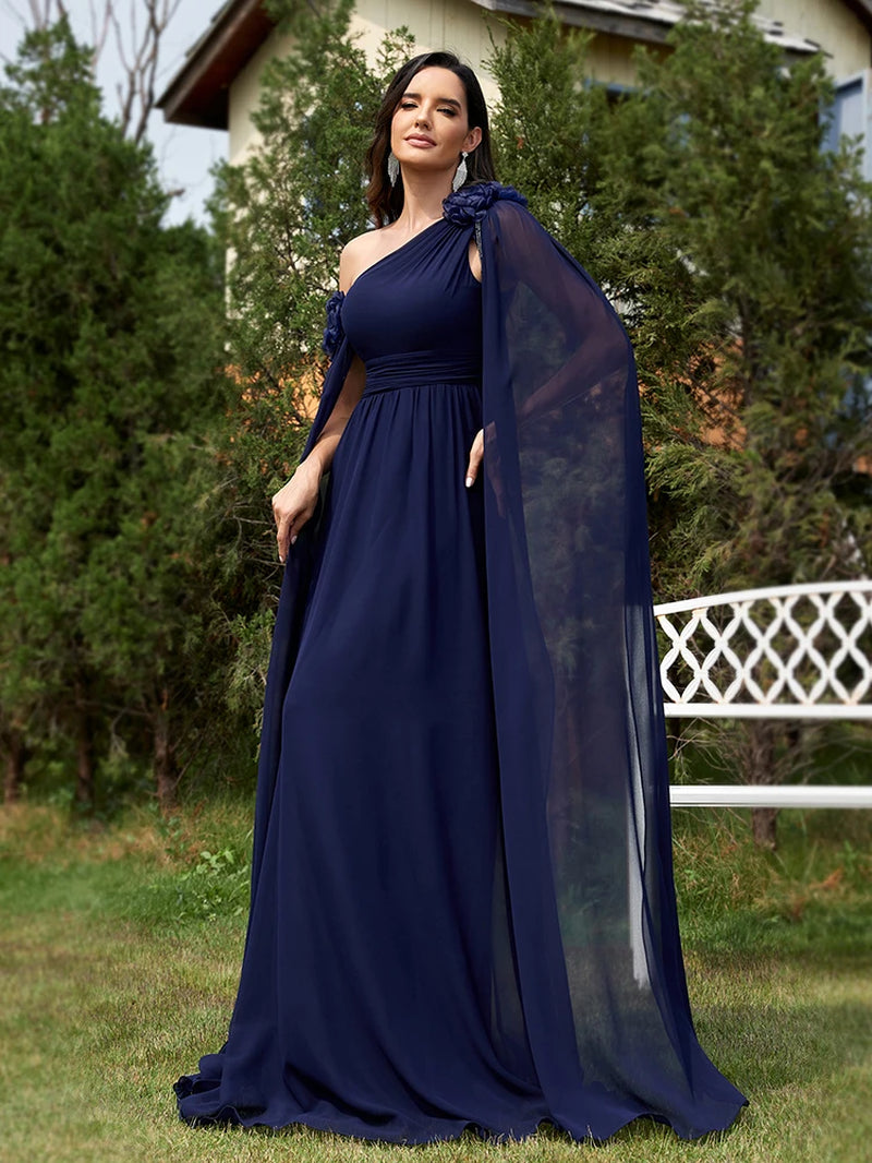 Lucyinlove Luxury Chiffon Streamer Navy Evening Dress Long 2025 Elegant Bridesmaid Party Prom Arabia Flower Cocktail Gowns