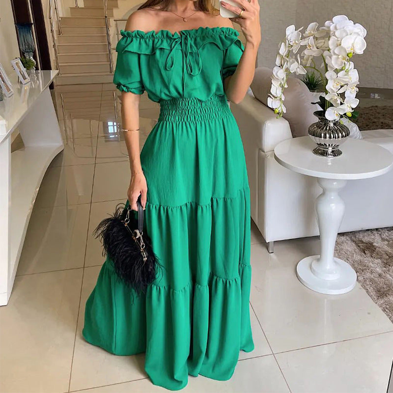 Dame Off-Shoulder Elastisk Lang Kjole