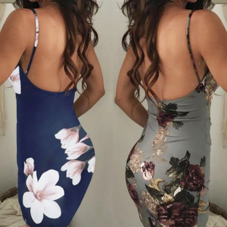 Slim Fit Bodycon Kjole med Print – Grå og Mørkeblå
