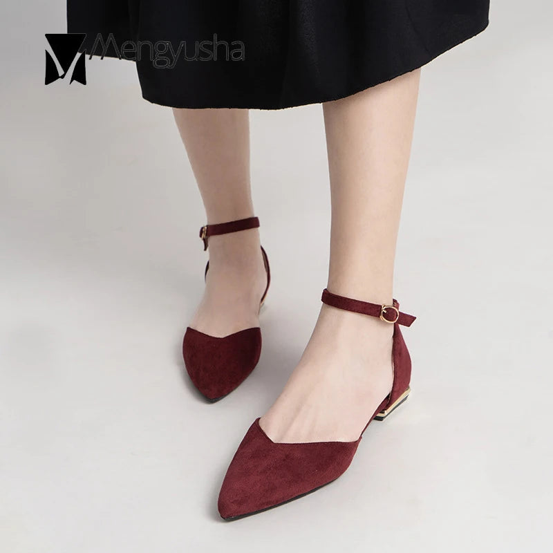 D'Orsay Suede Cover Metal Low Heels Office Sandals Women Pointed Toe Buckle Sandalias Elegant Closed Toe Summer Work Shoes Women