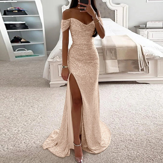 Party Dresses for Women Female Prom Party Dress with Sparkly Glitter Sequin Floor-Length Dress for Women Slim Fit Wrap Hip Dress