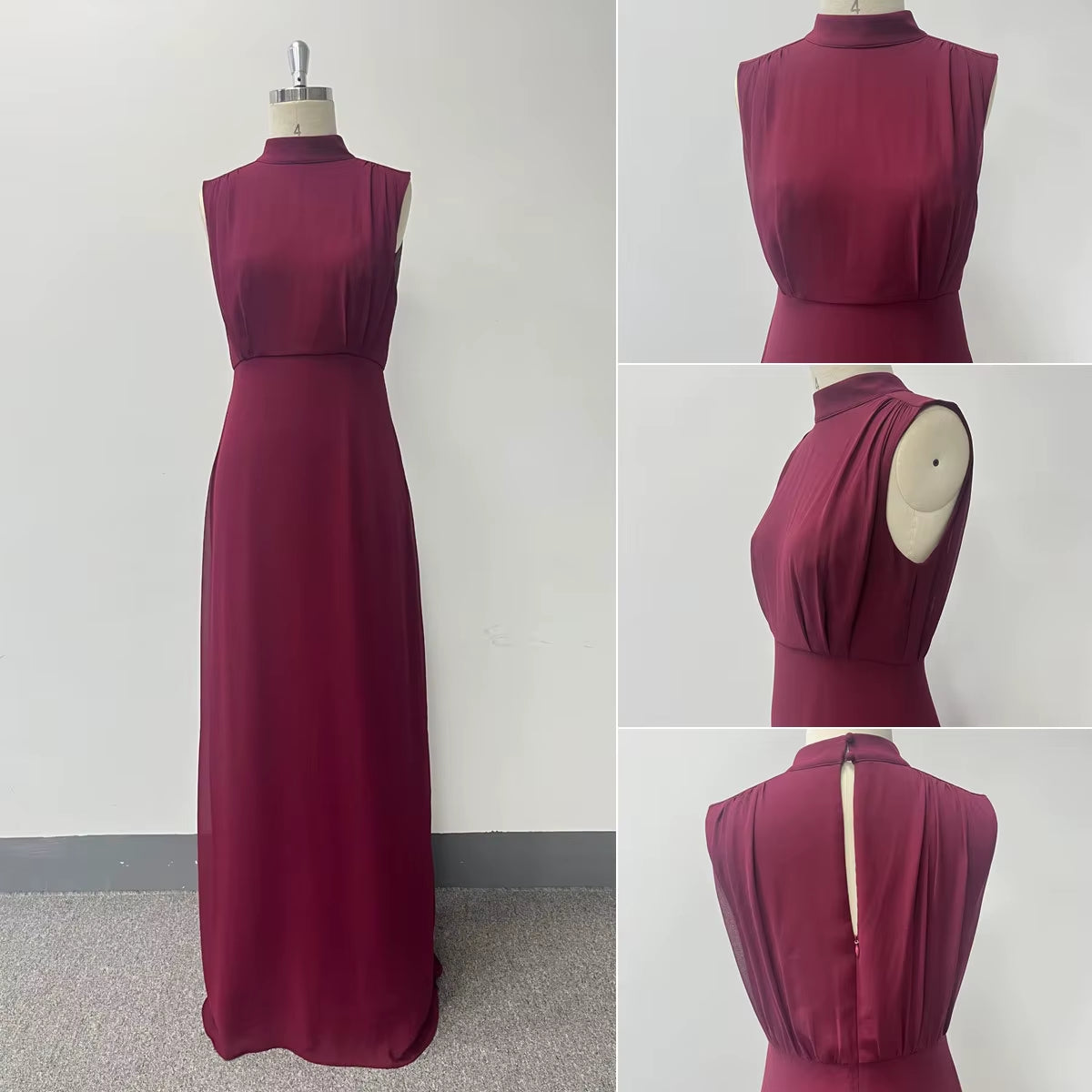 TW00187 High Quality Summer Evening Gown Dress Elegant Women Elegant Stand-Collar Sleeveless Slit A-Line Chiffon Party Dresses