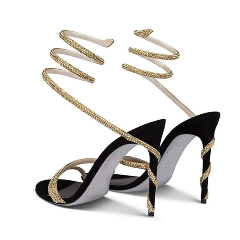 Eilyken Crystal Rhinestone Open Toe Woman Sandals Design Sexy Thin High Heels Party Prom Shoes Fashion Ankle Strap Pumps