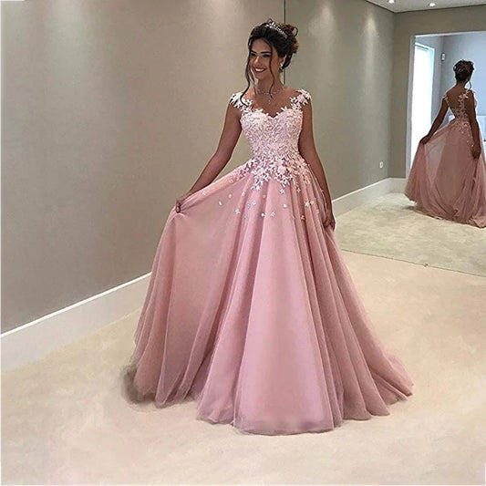 Evening Party Lace Dresses for Women Long Sweetheart Elegant Floor Length Applique Sleeveless A-Line Dancing Dresses