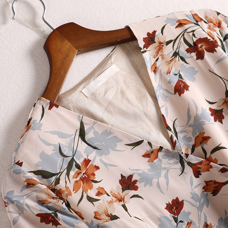 Plus size modificeret Hanfu sommerkjole med blomsterprint