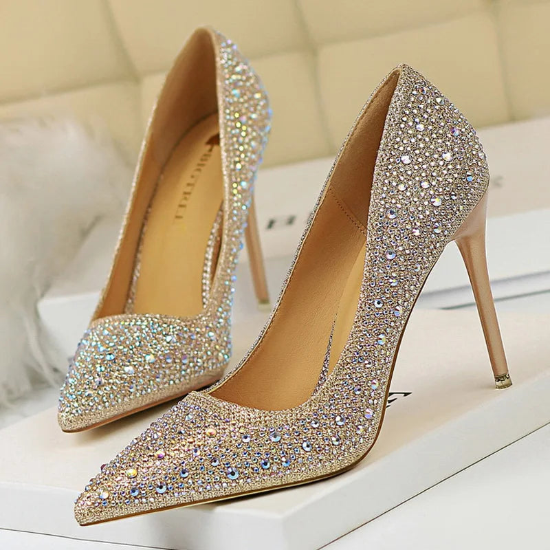 BIGTREE Shoes Rhinestone Woman Pumps Fashion Wedding Shoes Women Basic Pump Stiletto Heels 10Cm 7Cm Heeled Shoes High Heels