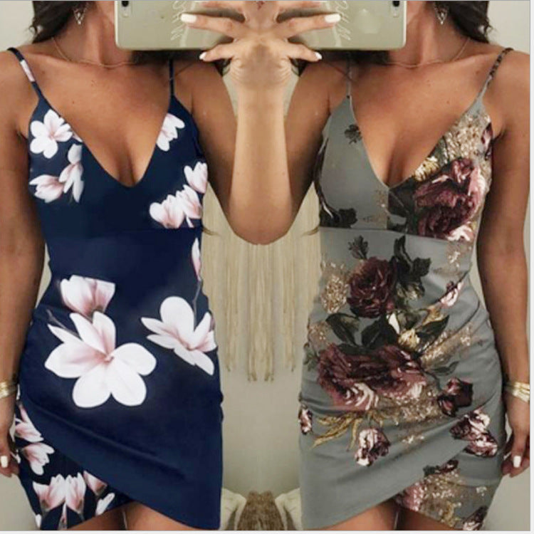 Slim Fit Bodycon Kjole med Print – Grå og Mørkeblå