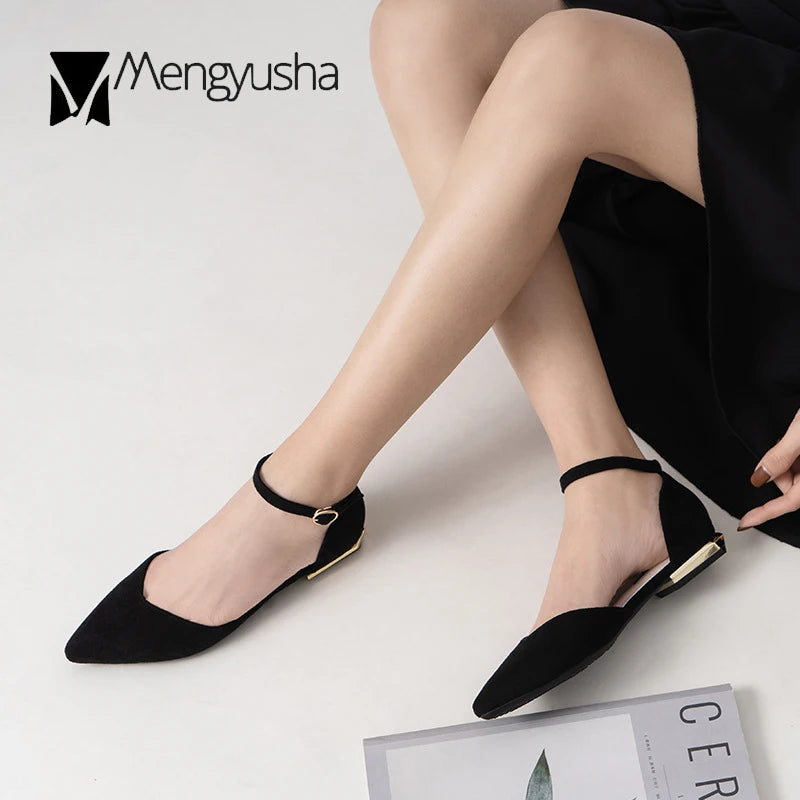 D'Orsay Suede Cover Metal Low Heels Office Sandals Women Pointed Toe Buckle Sandalias Elegant Closed Toe Summer Work Shoes Women