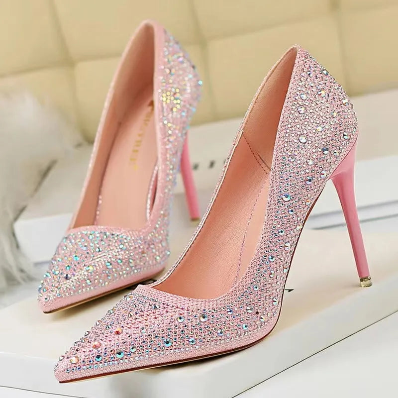 BIGTREE Shoes Rhinestone Woman Pumps Fashion Wedding Shoes Women Basic Pump Stiletto Heels 10Cm 7Cm Heeled Shoes High Heels