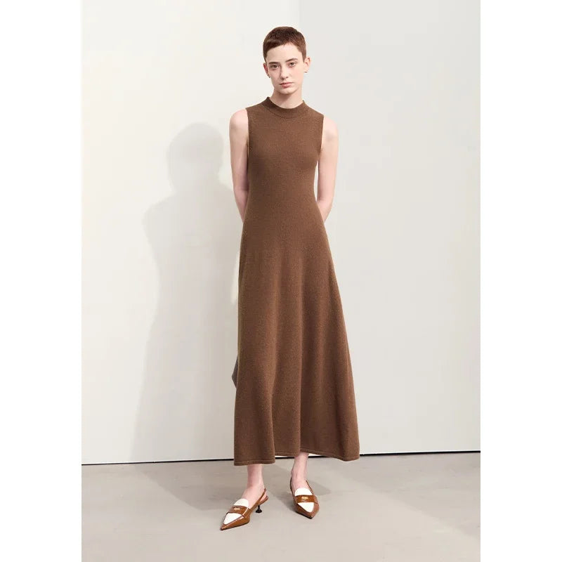 Minimalism 2024 New Autumn Women Dress Worsted Basic Sleeveless Elegant Solid Long A-Line Retro Lady Knit Dresses 12453054