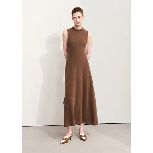 Minimalism 2024 New Autumn Women Dress Worsted Basic Sleeveless Elegant Solid Long A-Line Retro Lady Knit Dresses 12453054