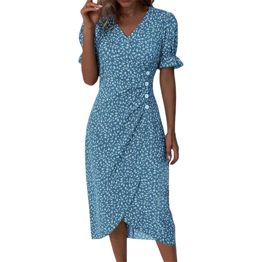 Elegant Blomstret Chiffon Maxi Kjole – Sommer Boheme Strandkjole med Lommer