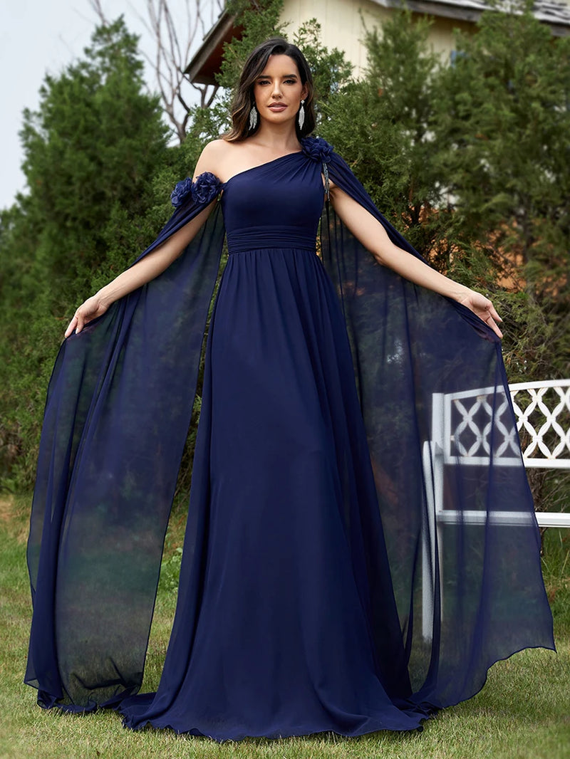 Lucyinlove Luxury Chiffon Streamer Navy Evening Dress Long 2025 Elegant Bridesmaid Party Prom Arabia Flower Cocktail Gowns
