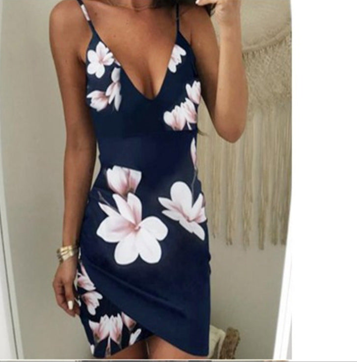 Slim Fit Bodycon Kjole med Print – Grå og Mørkeblå