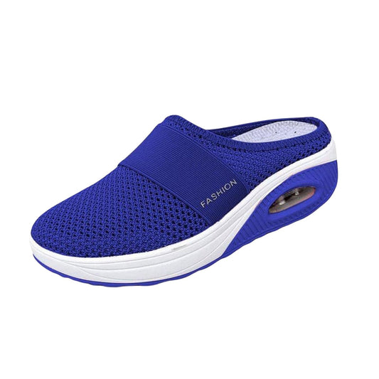 Womens Mules Shoes Slip on Sneakers Knit Flats Platform Lightweight Breathable Non-Slip Walking Shoes Blue