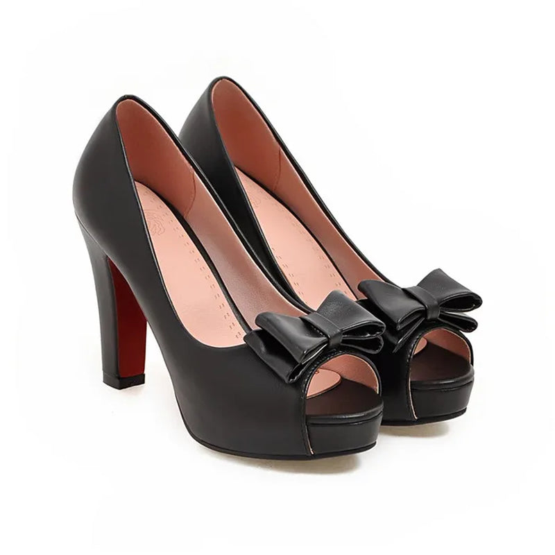 Women Pumps High Heels Platform Open Toe Bow Women Party Shoes Peep Toe High Heels Luxury Women Shoes Size 43 33 Spring