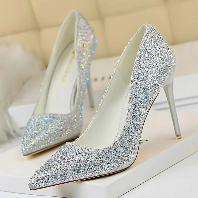 BIGTREE Shoes Rhinestone Woman Pumps Fashion Wedding Shoes Women Basic Pump Stiletto Heels 10Cm 7Cm Heeled Shoes High Heels