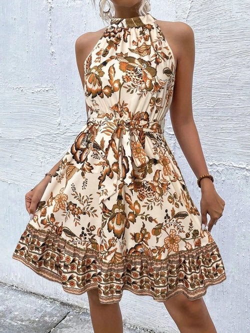 Blomstret Halterneck Sommer Mini Kjole