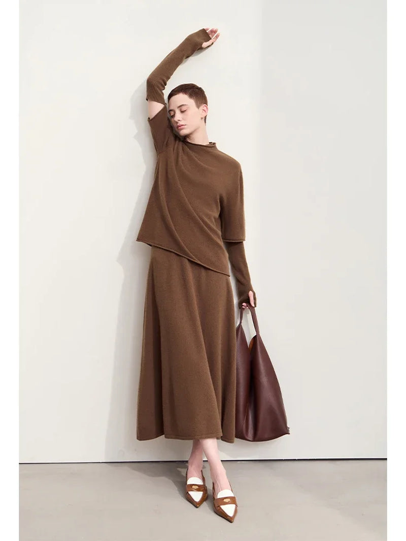 Minimalism 2024 New Autumn Women Dress Worsted Basic Sleeveless Elegant Solid Long A-Line Retro Lady Knit Dresses 12453054