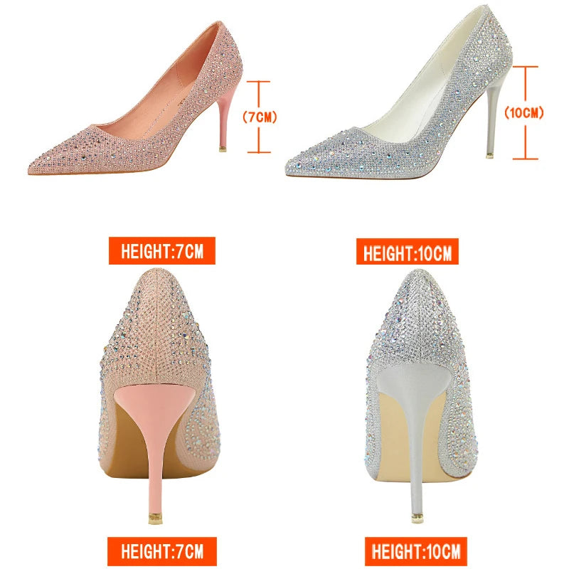BIGTREE Shoes Rhinestone Woman Pumps Fashion Wedding Shoes Women Basic Pump Stiletto Heels 10Cm 7Cm Heeled Shoes High Heels