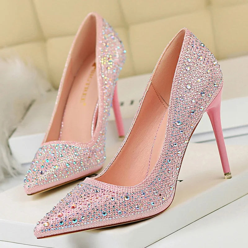 BIGTREE Shoes Rhinestone Woman Pumps Fashion Wedding Shoes Women Basic Pump Stiletto Heels 10Cm 7Cm Heeled Shoes High Heels