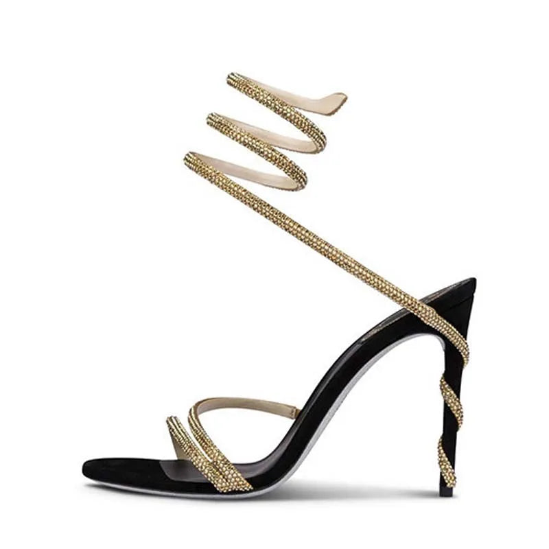 Eilyken Crystal Rhinestone Open Toe Woman Sandals Design Sexy Thin High Heels Party Prom Shoes Fashion Ankle Strap Pumps