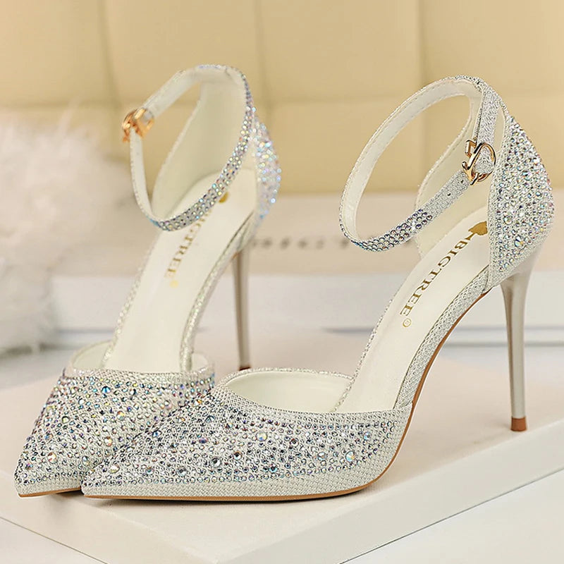 BIGTREE Shoes Rhinestone Woman Pumps Fashion Wedding Shoes Women Basic Pump Stiletto Heels 10Cm 7Cm Heeled Shoes High Heels