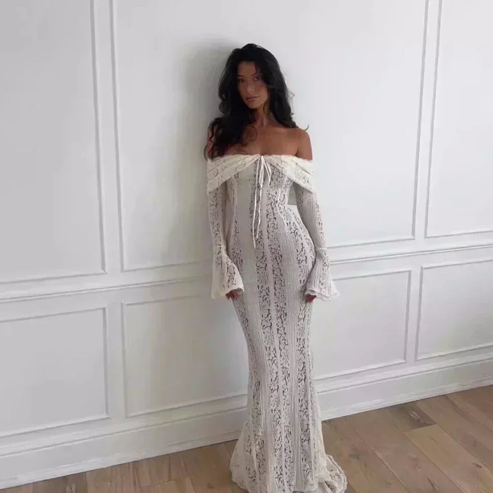 White Evening Dresses for Events Red Long Sleeve Lace Elegant Party Dresses 2025 Women Luxury Wedding Prom Dress Gown