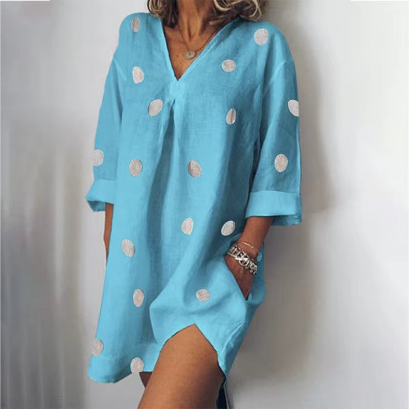 Mode Stylist Kjole Dame Sommer V-hals Kjoler Casual Polka Prik