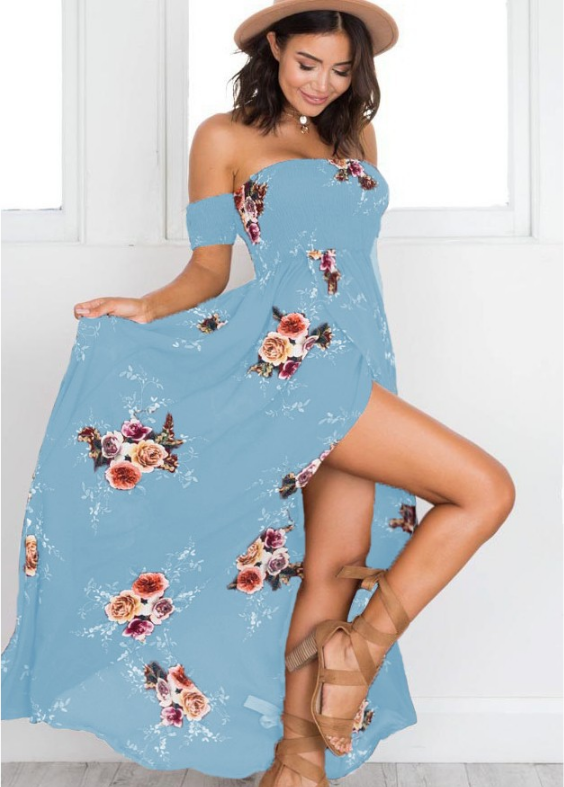 Boho Stil Lang Kjole Plus Size S-5XL Dame Off-Shoulder Strand Sommer
