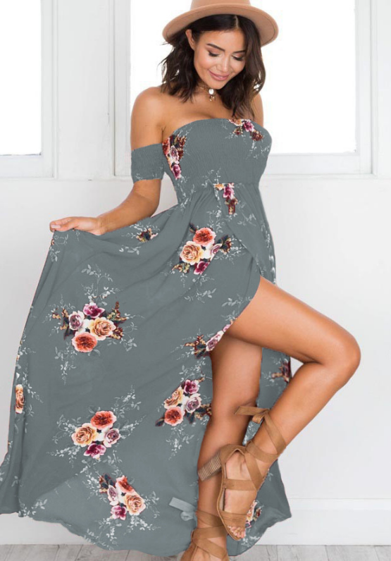 Boho Stil Lang Kjole Plus Size S-5XL Dame Off-Shoulder Strand Sommer