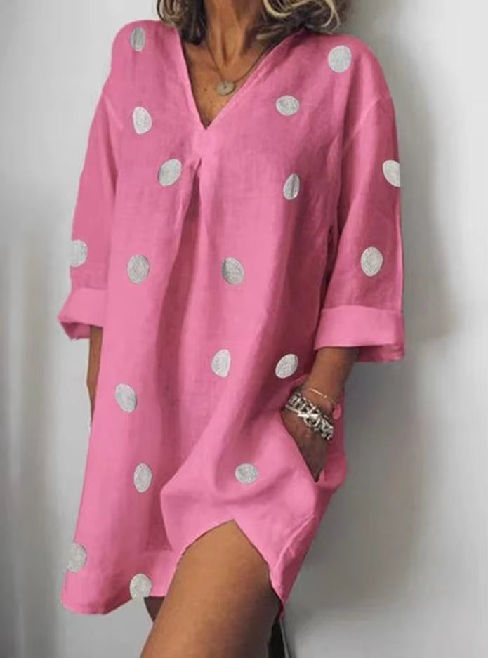 Mode Stylist Kjole Dame Sommer V-hals Kjoler Casual Polka Prik