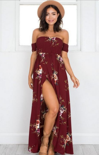 Boho Stil Lang Kjole Plus Size S-5XL Dame Off-Shoulder Strand Sommer