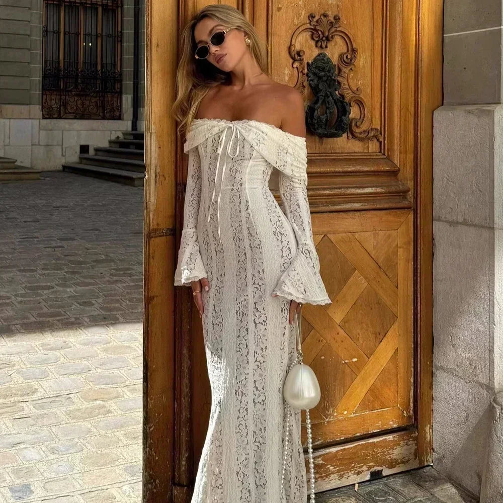 White Evening Dresses for Events Red Long Sleeve Lace Elegant Party Dresses 2025 Women Luxury Wedding Prom Dress Gown