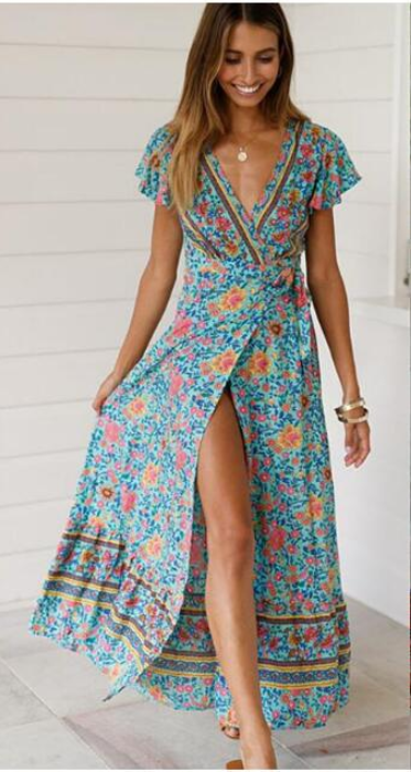 Trykt Lang Kjole – Sexet Blomstret Maxi Kjole