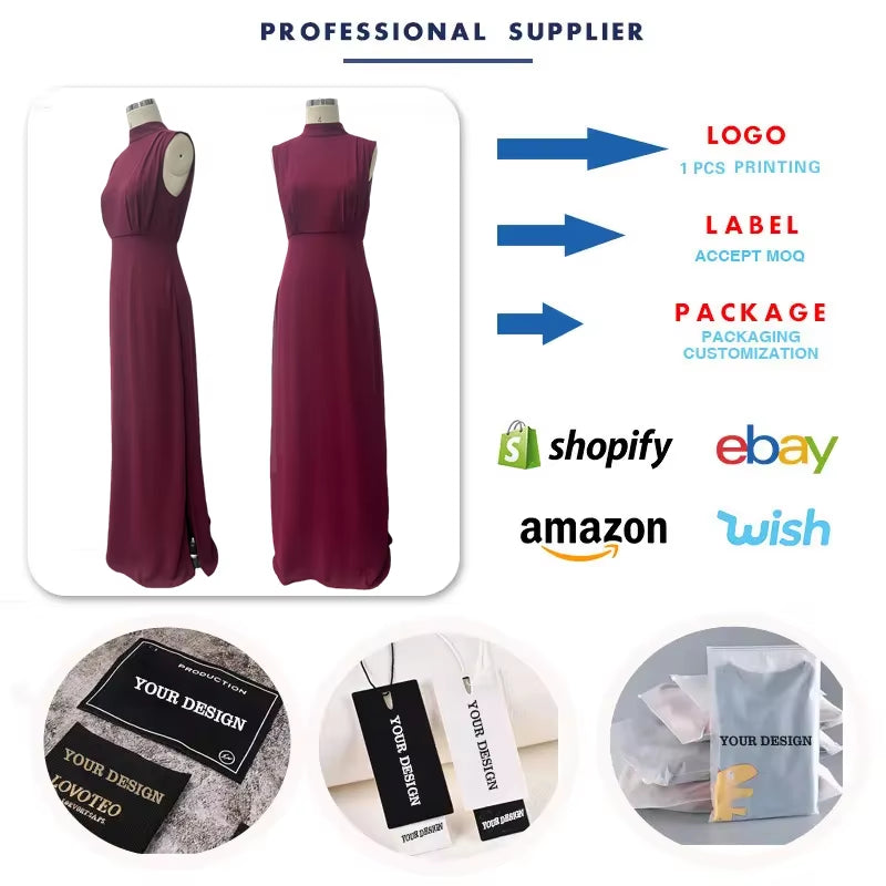 TW00187 High Quality Summer Evening Gown Dress Elegant Women Elegant Stand-Collar Sleeveless Slit A-Line Chiffon Party Dresses