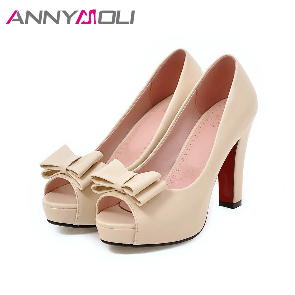 Women Pumps High Heels Platform Open Toe Bow Women Party Shoes Peep Toe High Heels Luxury Women Shoes Size 43 33 Spring