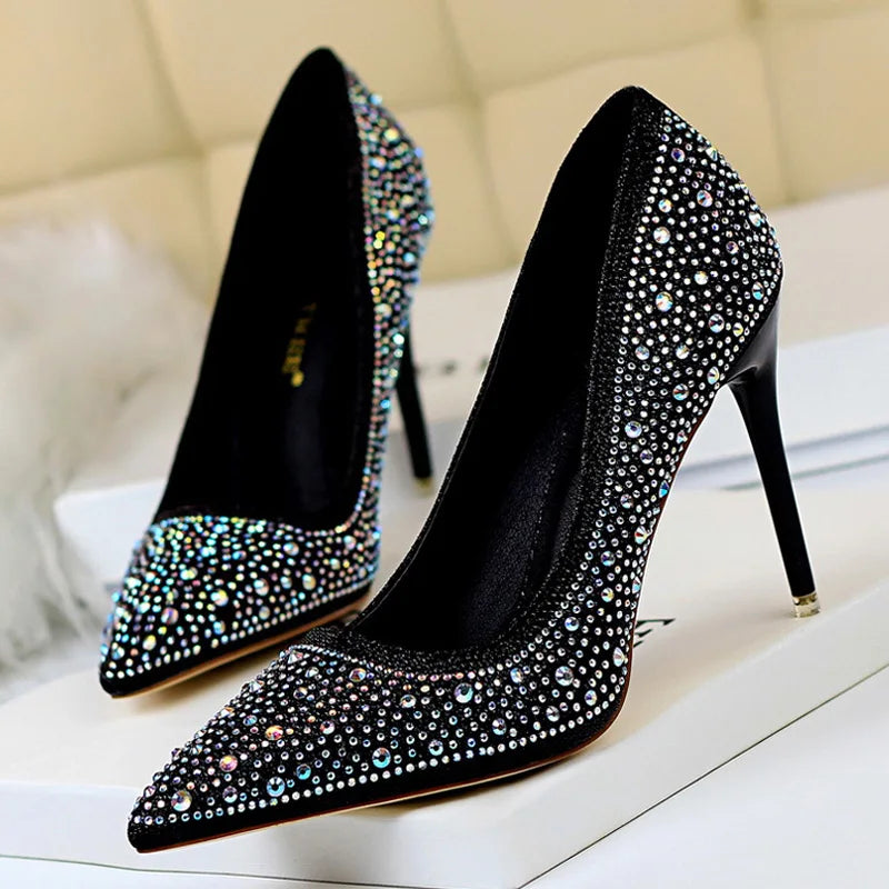 BIGTREE Shoes Rhinestone Woman Pumps Fashion Wedding Shoes Women Basic Pump Stiletto Heels 10Cm 7Cm Heeled Shoes High Heels
